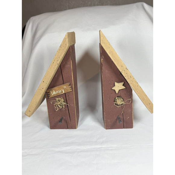 BIRDHOUSE LIBRARY BOOKENDS BIRD HOUSE BOOK ENDS WOOD FARMHOUSE COUNTRY CHIC - Picture 1 of 11